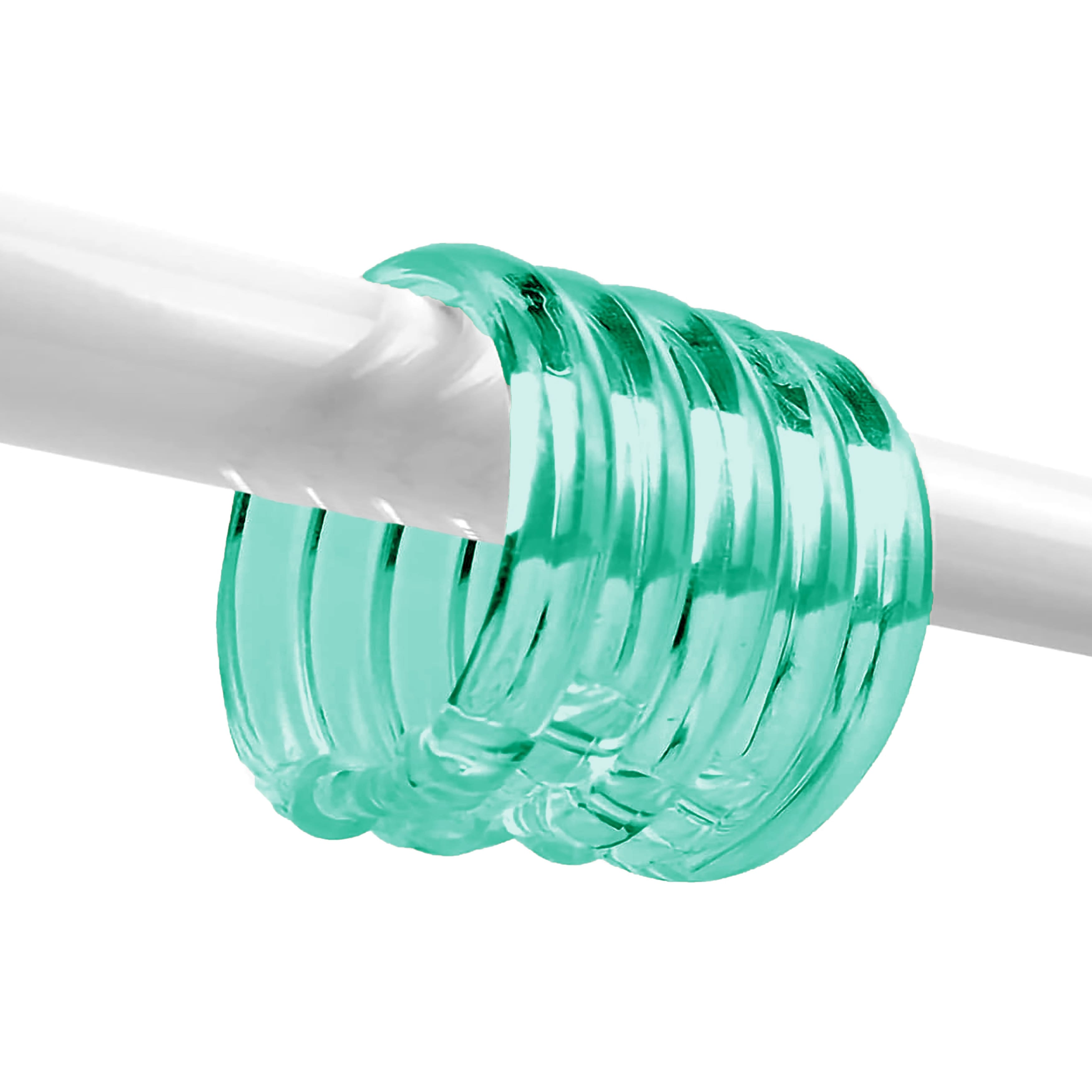 12 Piece Premium Plastic Teal Blue Shower Curtain Hooks Rings Round 2.3